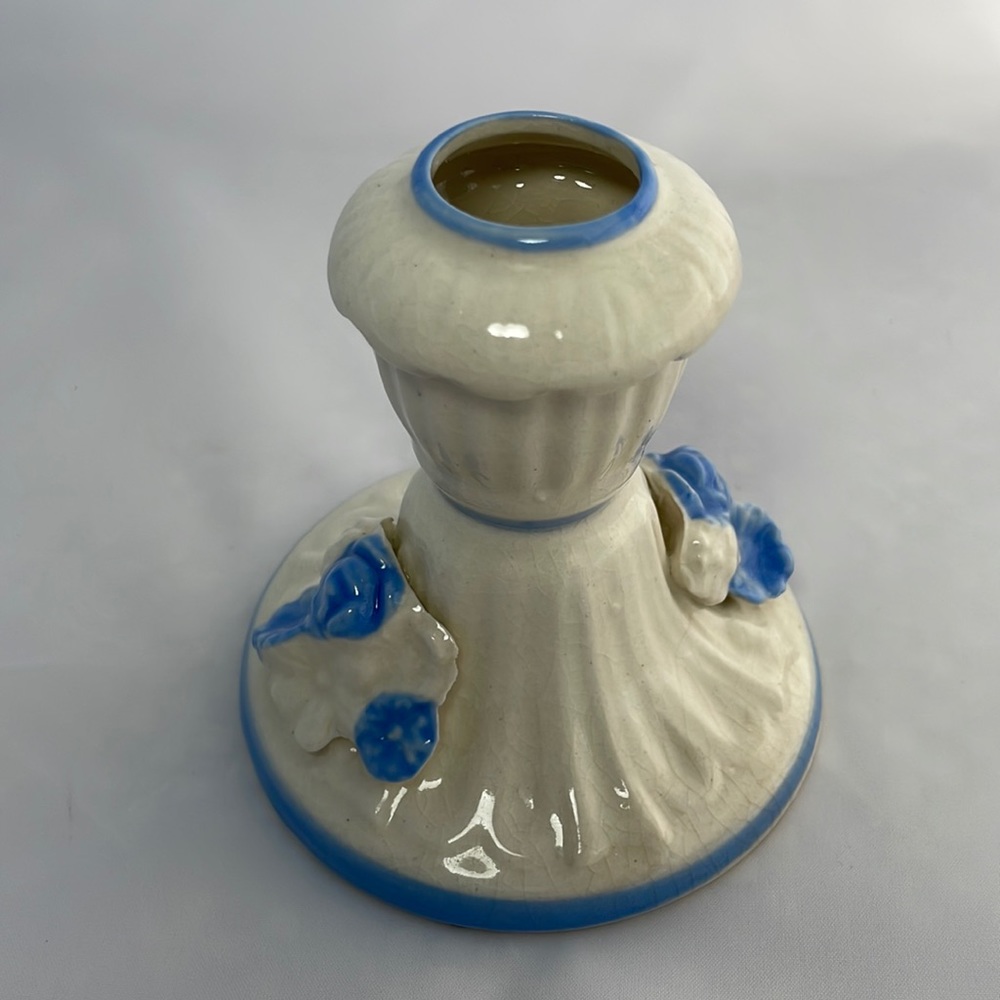 Vintage Made in Japan Blue & White Floral Ceramic Candlestick Holder 3.5”